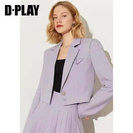 DPLAY秋新长秋花蓝镶钻钮扣短款西装外套图片
