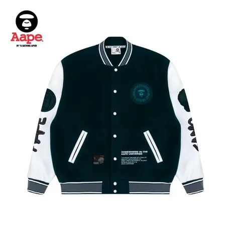 Aape旗舰店男装秋冬迷彩猿颜刺绣绒面薄绒卫衣外套棒球服A369XXL商品大图