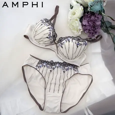 amphi华歌尔旗下日系蕾丝少女小花文胸内裤套装 AB0379图片