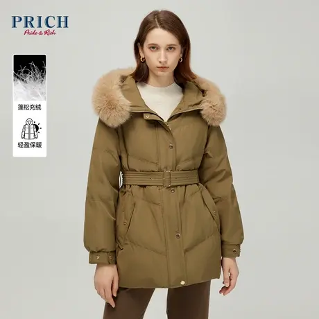 PRICH23冬新款90%鹅绒狐狸毛领连帽可调节腰带保暖羽绒服外套女商品大图
