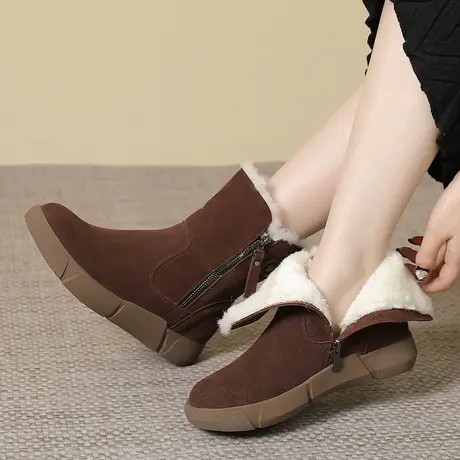 2023新款雪地靴女防滑超厚大码女靴41一43秋款新款平底羊毛短靴图片