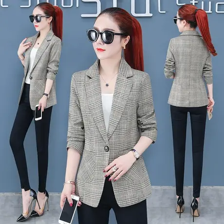 2023秋装新款格子西装外套女修身韩版小个子长袖小西服女短款上衣图片