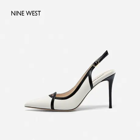 明星同款 Nine West/玖熙包头凉鞋小香风夏季尖头后空高跟鞋撞色图片