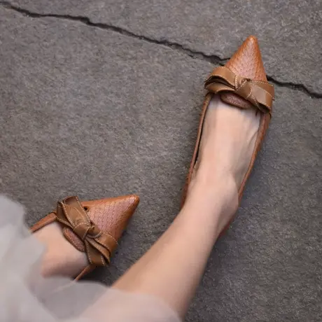 Artmu阿木原创鞋子小众设计蝴蝶结浅口尖头单鞋女蛇皮内增高女鞋商品大图