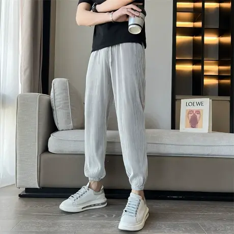 2022夏季裤子休闲裤九分裤宽松直筒纯色条纹潮流薄款9分束腿裤男商品大图