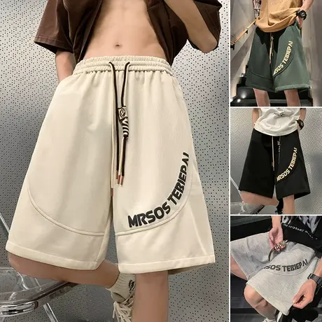 美式立体发泡印花休闲短裤男夏季宽松薄款冰丝裤子美式运动五分裤商品大图