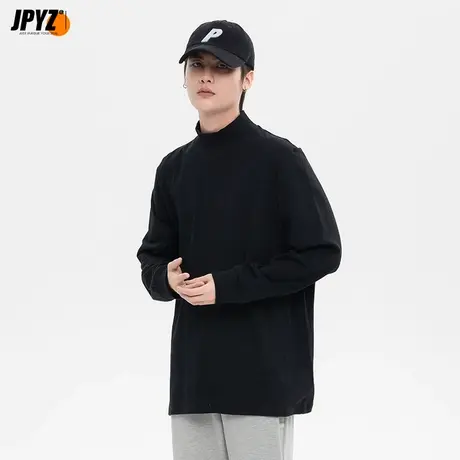 纯棉长袖t恤衫2023年男女同款半高领立领百搭基础潮牌纯色打底衣商品大图