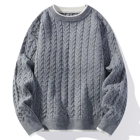 秋冬季毛衣男加绒加厚宽松慵懒风圆领针织衫情侣百搭打底毛线衣潮商品大图