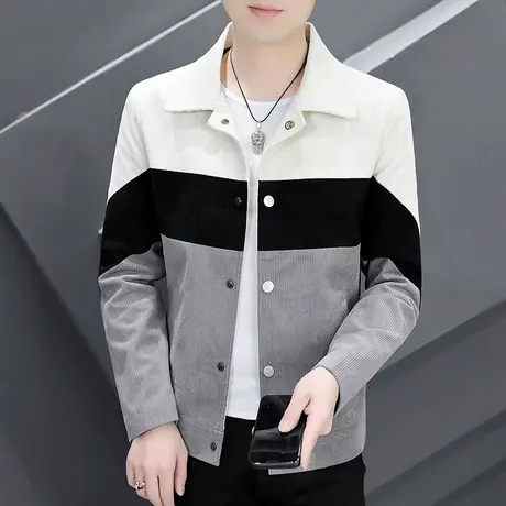 2023新款拼色夹克男士秋季潮牌宽松休闲上衣服潮流帅气翻领外套男商品大图