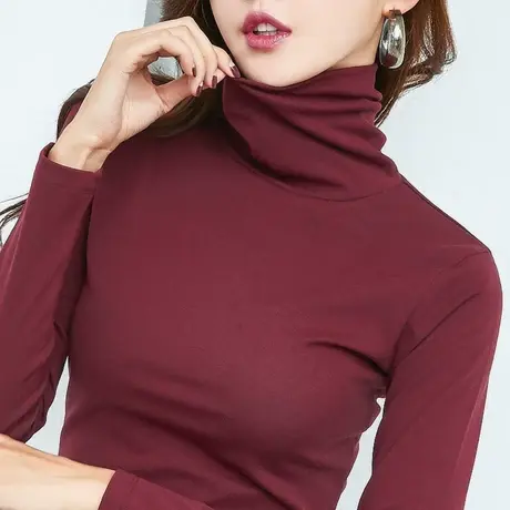 磨毛高领打底衫女2023春秋冬新款保暖堆堆领长袖内搭加绒加厚上衣商品大图