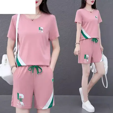 恋上17号冰丝短裤运动服套装夏季2023宽松显瘦短袖圆领休闲两件套商品大图