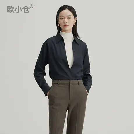 OXC/欧小仓v领羊毛衬衫女设计感小众通勤长袖上衣高级感叠穿衬衣图片