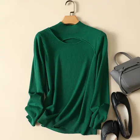 半高领毛衣打底衫女春装2024年新款内搭长袖上衣宽松羊毛针织衫女商品大图