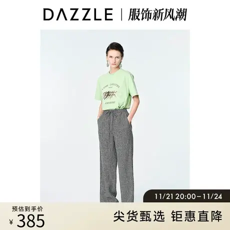 DAZZLE地素奥莱 春季绿色小众复古立体毛巾绣印花短袖T恤女图片
