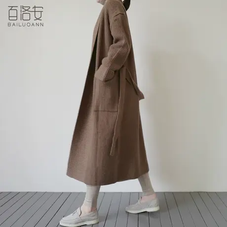 百洛安长款毛衣外套女冬季新款韩版时尚宽松百搭系带针织开衫厚款图片
