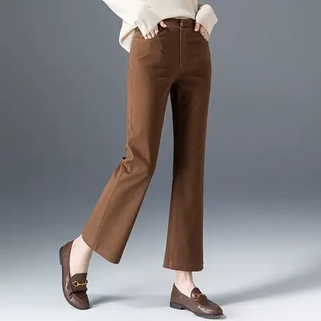 高腰微喇裤女2024新款咖色裤子春季女裤小个子九分裤休闲裤喇叭裤商品大图