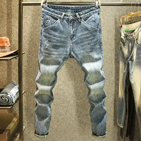 秋季韩版时尚牛仔裤男潮流宽松直筒裤子高街美式复古潮牌水洗长裤商品大图