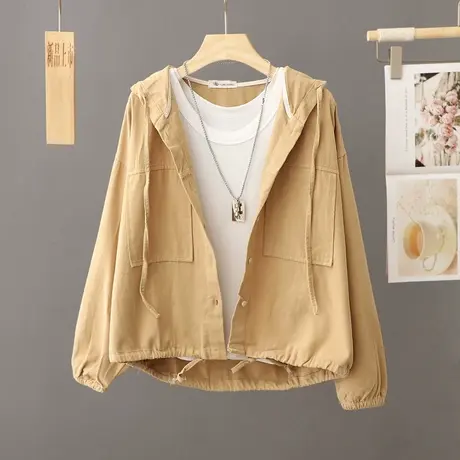 休闲连帽外套女短款春秋季2024新款宽松上衣开衫帽衫秋冬外套大码图片