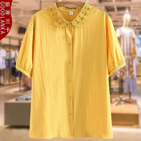 夏装大码200斤短袖衬衫洋气时尚妈妈衬衣加肥加大中长款纯棉上衣商品大图