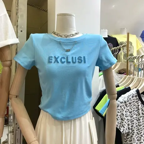 短袖t恤女夏季2021新款韩版ins潮洋气百搭修身超火高腰短款上衣服商品大图