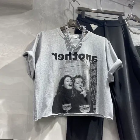 欧货短袖t恤女2025年新款夏季韩版宽松高腰显瘦短款网红炸街上衣商品大图