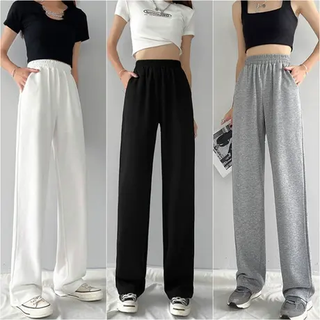 黑色阔腿裤女裤子显瘦高腰垂感小个子宽松直筒灰色运动休闲夏春秋图片