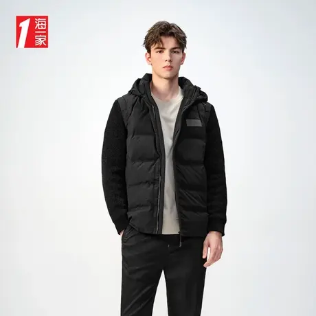 海一家可脱卸袖子连帽休闲保暖一衣两穿时尚休闲男士羽绒服图片