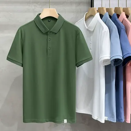 小贴标POLO衫男短袖T恤2023夏季潮牌纯色翻领透气网眼半袖男上衣商品大图