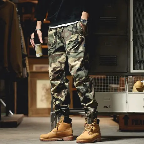 男式迷彩裤立体束脚裤男潮户外工装裤潮流百搭军旅合体休闲长裤子商品大图