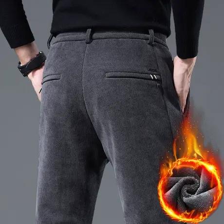 加绒加厚防风男裤子冬季抗寒保温商务西裤秋冬款男士带绒休闲长裤商品大图