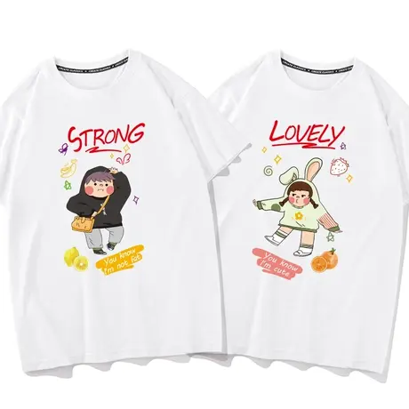 秀洛网红情侣装2022新款潮流t恤夏季短袖宽松半袖纯棉小众ins超火图片