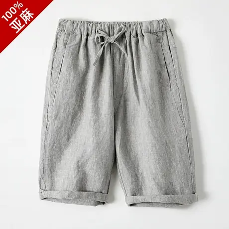 亚麻短裤男夏季新款休闲裤薄款宽松沙滩裤复古男士宽松直筒五分裤图片