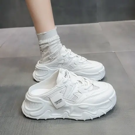 白色运动拖鞋女夏外穿时尚网红超火凉拖2023夏季新款厚底包头半拖商品大图