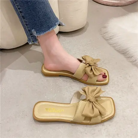 网红拖鞋女夏外穿ins潮超火2024新款仙女风蝴蝶结法式平底一字拖商品大图
