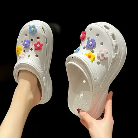 洞洞鞋女外穿ins潮时尚厚底增高防滑可爱花朵高跟松糕沙滩凉拖鞋商品大图