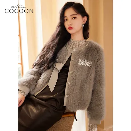 missCOCOON小香风仿皮草短外套女2022新款冬季时尚设计感毛毛外套图片
