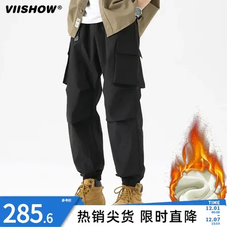 VIISHOW工装裤秋冬男宽松束脚加厚加绒保暖男裤潮牌男生休闲长裤商品大图