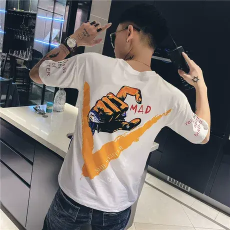 原宿风短袖韩版潮流潮牌ins快手2023新款网红半袖宽松百搭潮男t恤商品大图