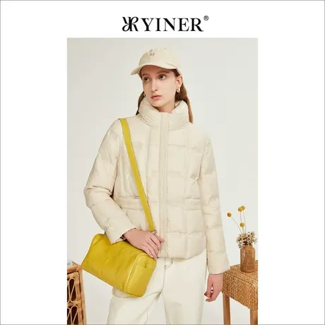 *YINER音儿女装2022冬季新款时尚轻薄短款立领羽绒服商品大图