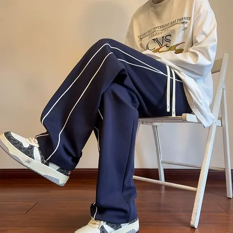 裤子男春季新款休闲运动长裤抽绳oversize阔腿宽松潮流直筒拖地裤图片