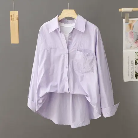2024新款春秋季浅紫色衬衫女士背心假两件套洋气法式外搭叠穿上衣图片