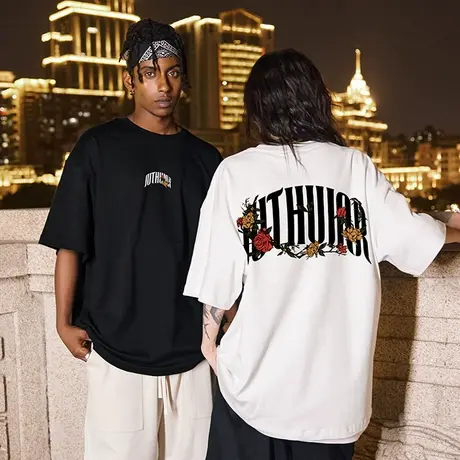 Nuthink欧美潮牌字母情侣装T恤男潮高街潮流情侣短袖大码宽松半袖商品大图
