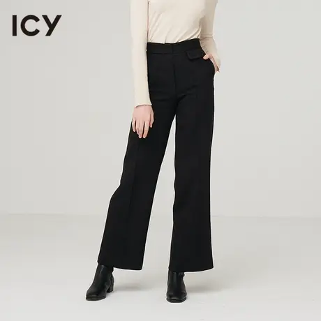 icy女装设计新款单边口袋造型直筒长裤女通勤百搭简约大气图片