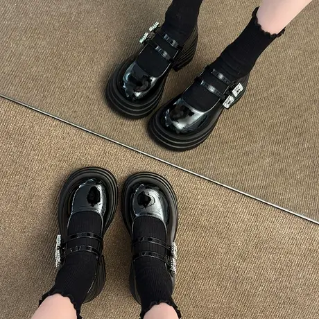 法式粗跟玛丽珍鞋女2024年春秋季新款百搭厚底单鞋英伦浅口小皮鞋商品大图