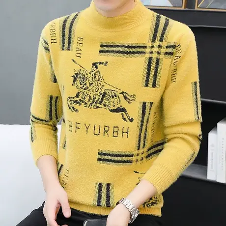 半高领毛衣男韩版潮流2022秋冬季加厚保暖水貂绒针织衫毛线衣男装商品大图