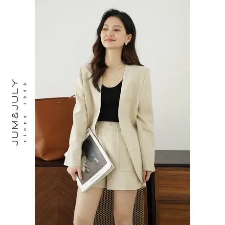 嘉茱莉2024春季新款苎麻西装套装女宽松西装外套垫肩西装上衣休闲图片