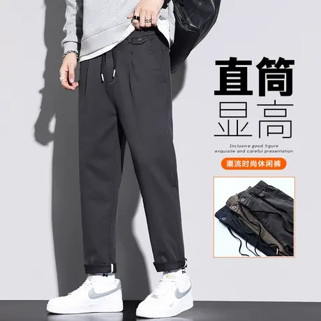 秋季男款宽松紧腰直筒西裤2023年新款男士高端休闲裤子春秋款男装商品大图