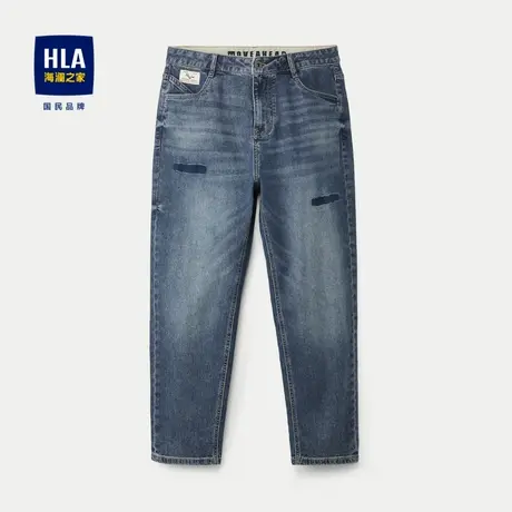 HLA/海澜之家五袋款牛仔裤2024春夏新款刺绣宽松锥形洗水裤子男图片