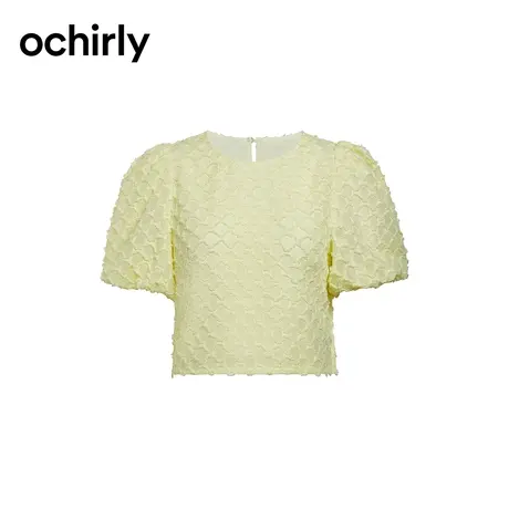 泡泡袖肌理感短袖衬衫女 ochirly欧时力2024新款春装上衣法式短款图片