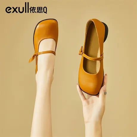 依思q法式软皮玛丽珍鞋2024新款春季浅口方头低跟单鞋一脚蹬女鞋商品大图